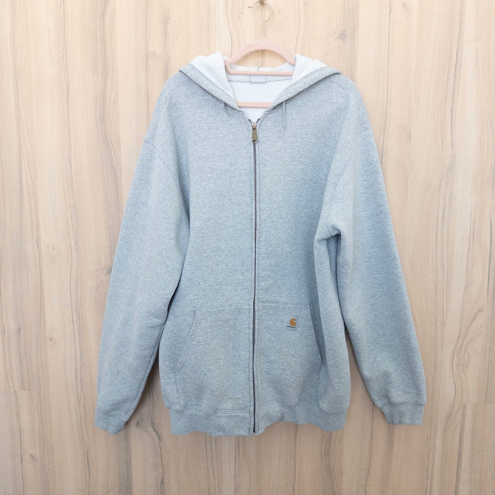 Carhartt Mens Hoodie 2XL Gray Full Zip Fleece Lined Sweatshirt Gorpcore Utility